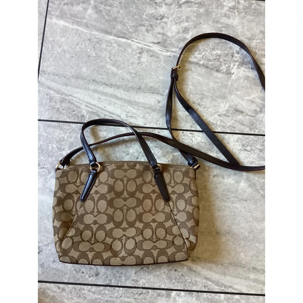 Coach Kelsey Satchel Signature Jacquard Canvas Brown Crossbody Bag F27580